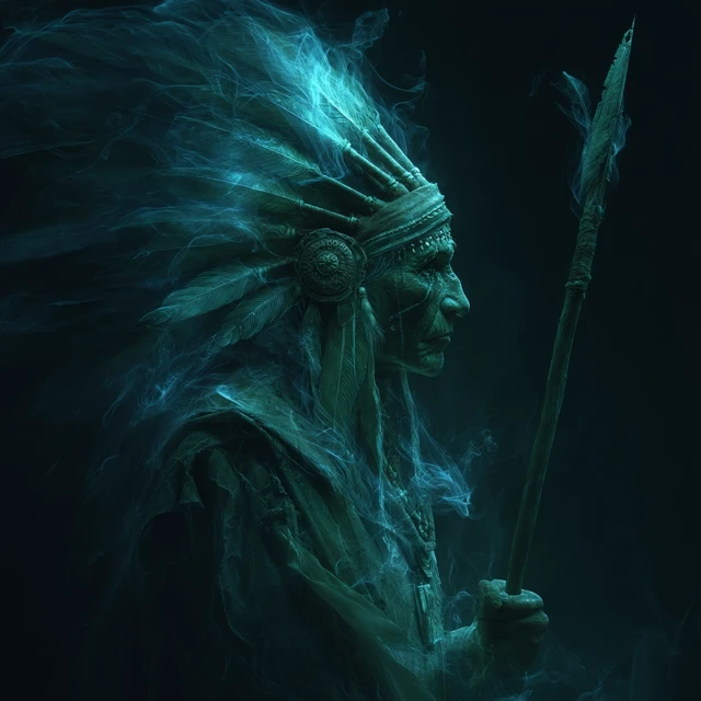 Ghostly Indian Warrior Chief Fantasy Art
