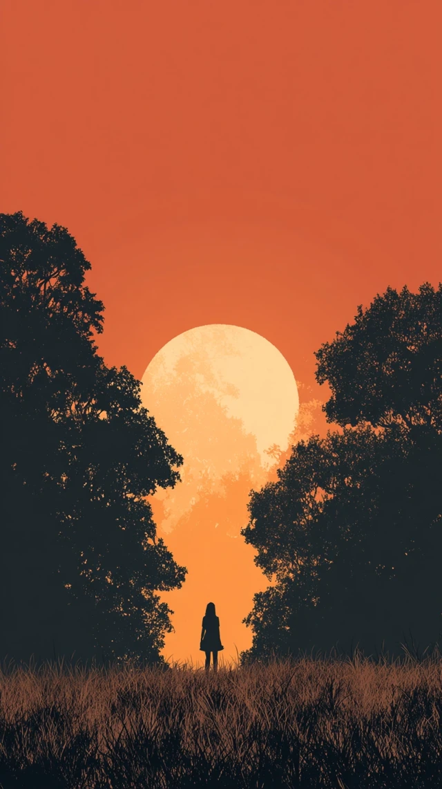 Sunset Silhouette Forest Field
