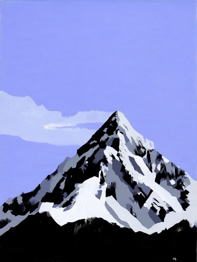Snowy Mountain Painting Minimalist Gouache Art