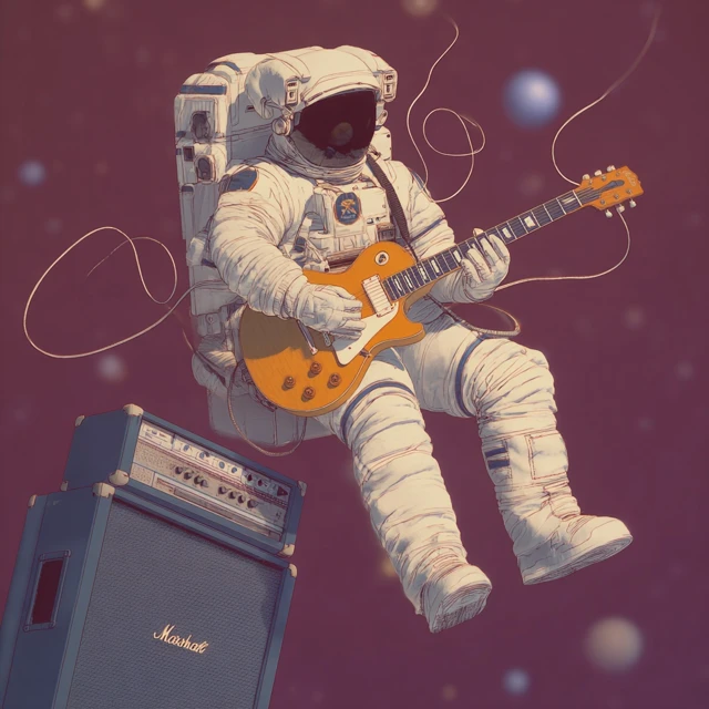 Astronaut Playing Guitar in Space