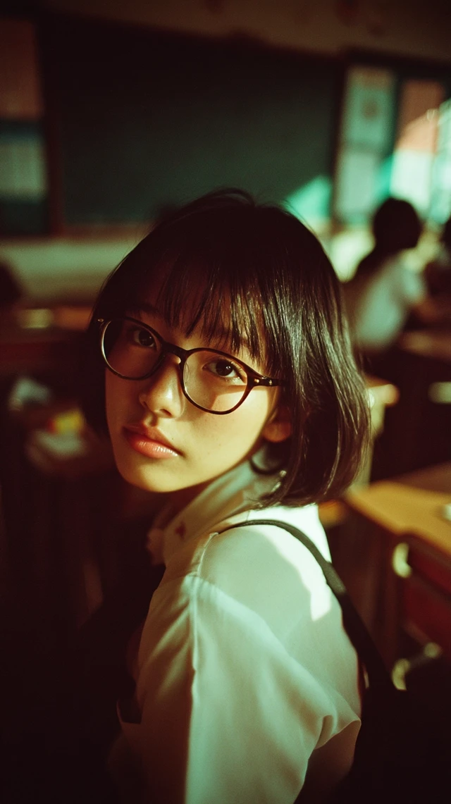 Japanese High School Girl in Classroom