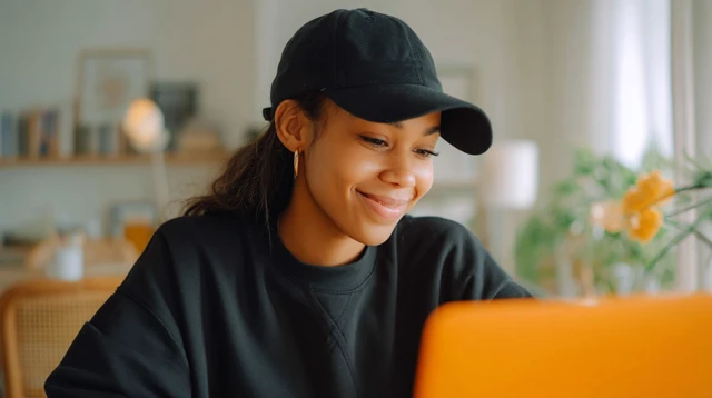 Woman Working From Home Happy with Laptop