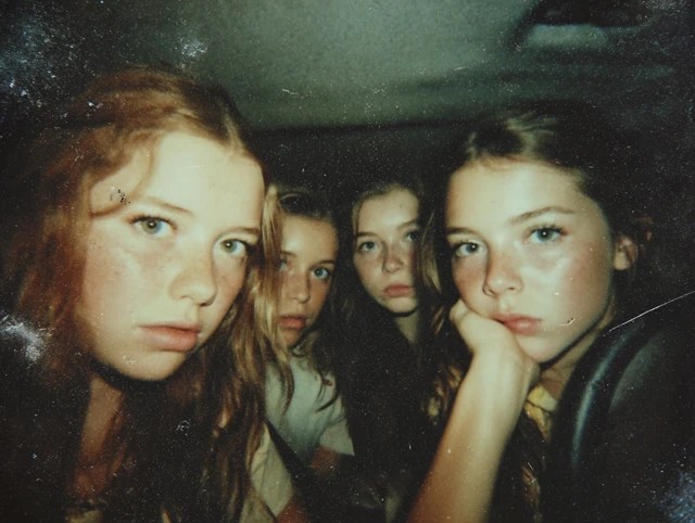 Friends Selfie Vintage Polaroid Photo