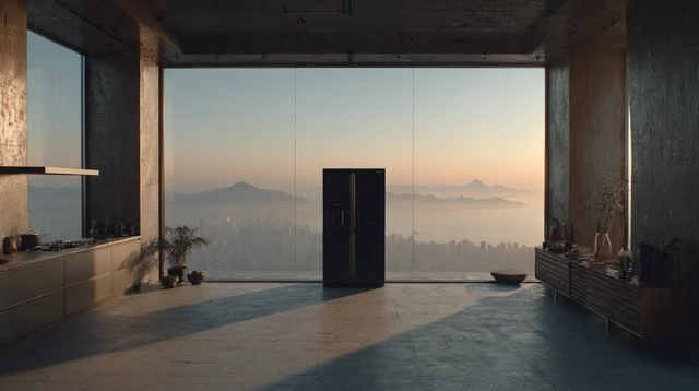 Modern Minimalist Interior with Cityscape View