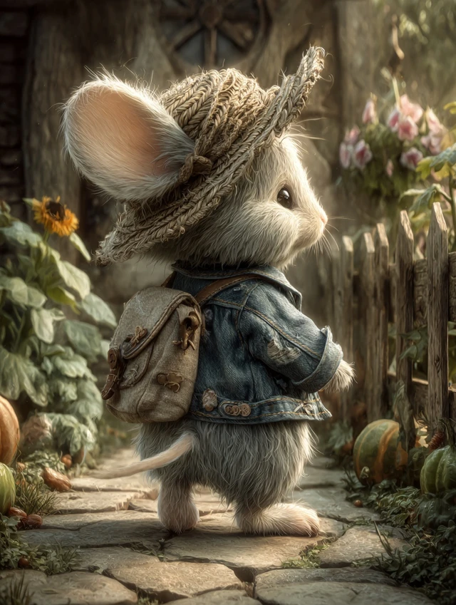 Whimsical Mouse in Garden Watercolor Illustration