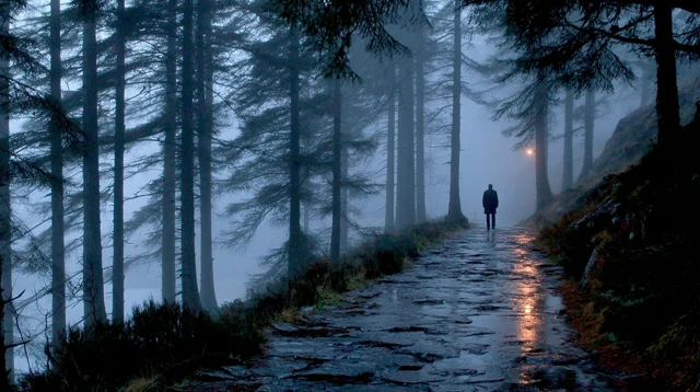 Misty Forest Silhouette A Horror Film Scene