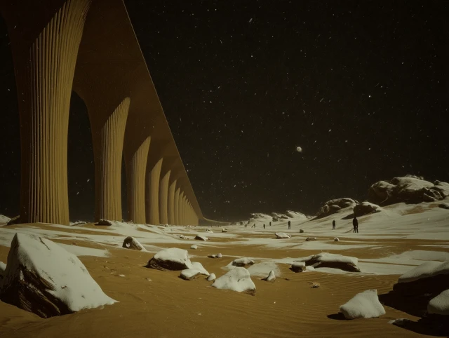 Ethereal Snowscape with Giant Structure