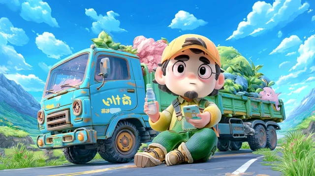 Happy Truck Driver in Cartoon Style
