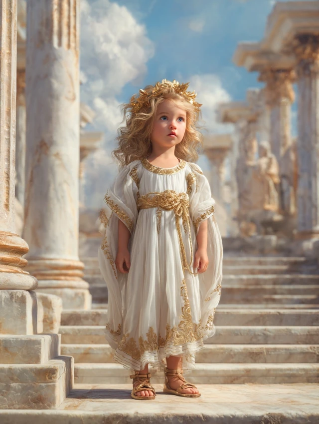 Greek Goddess Child: Golden Hair, Ancient Palace