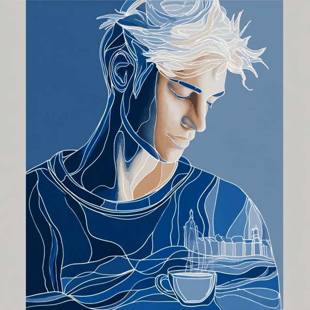 Line Art Man with a Teacup Surrealist Style