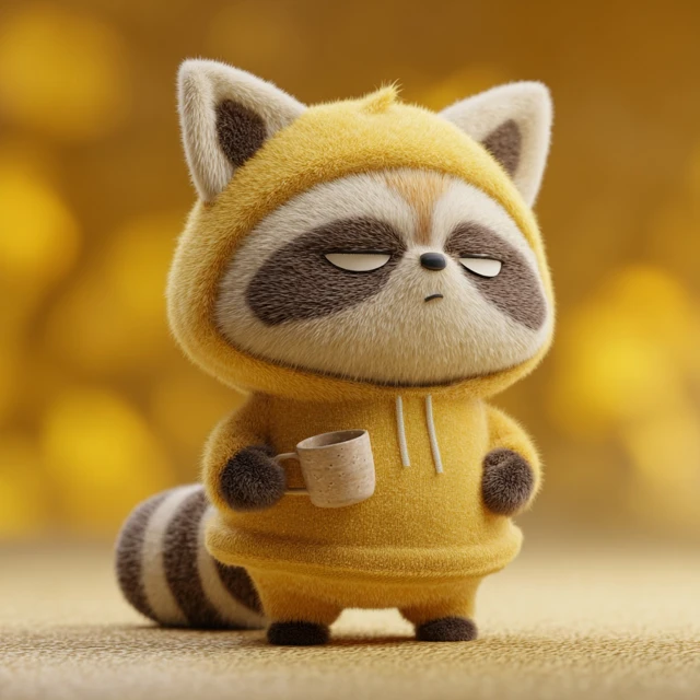 Yellow Raccoon 3D Cartoon Plush Character