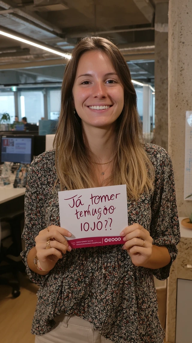 Smiling Woman in Office COQ10 Reminder