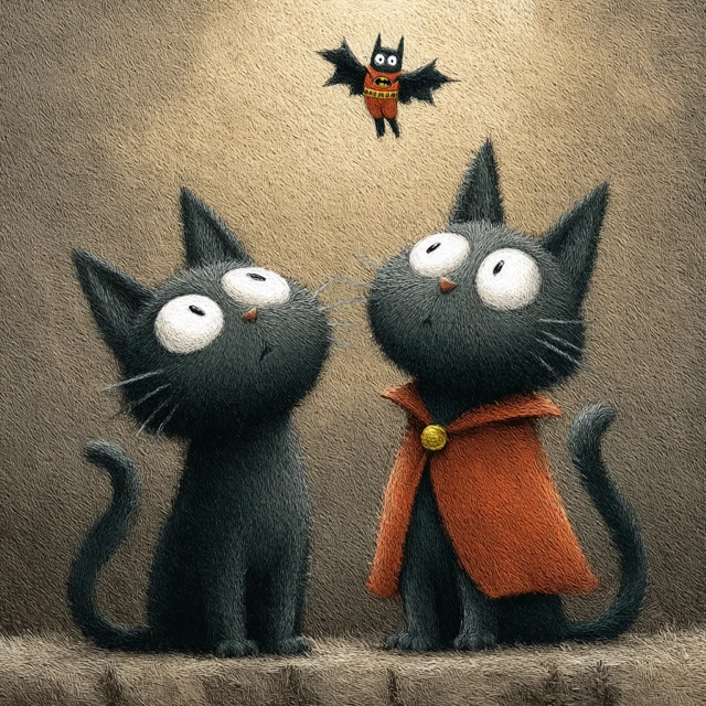 Cats and Bat Superhero Comic Illustration