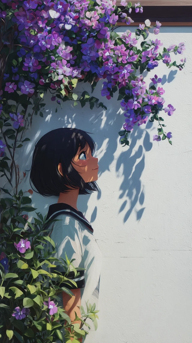 Anime Girl Mural with Flowers Wall Art