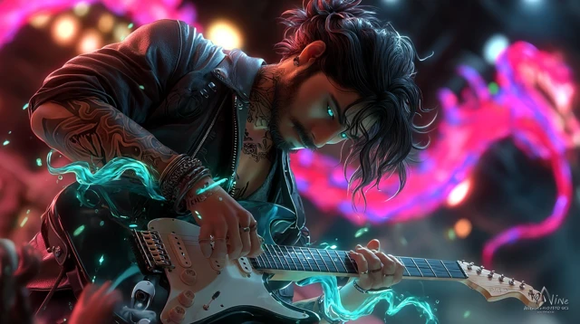 Rock Star Playing Guitar on Stage