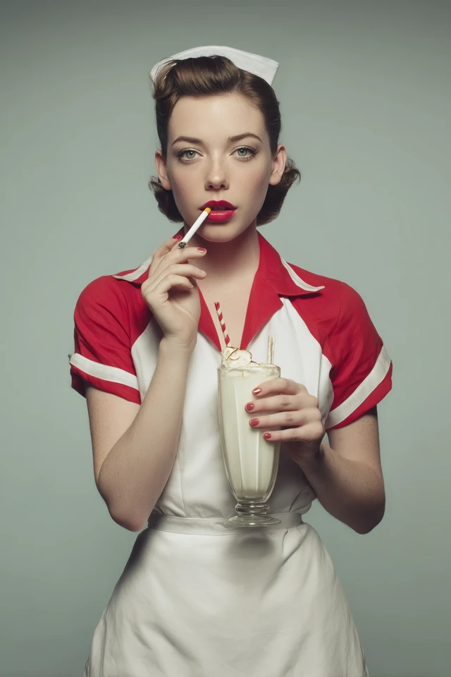 Retro Diner Waitress Milkshake Vintage Photography