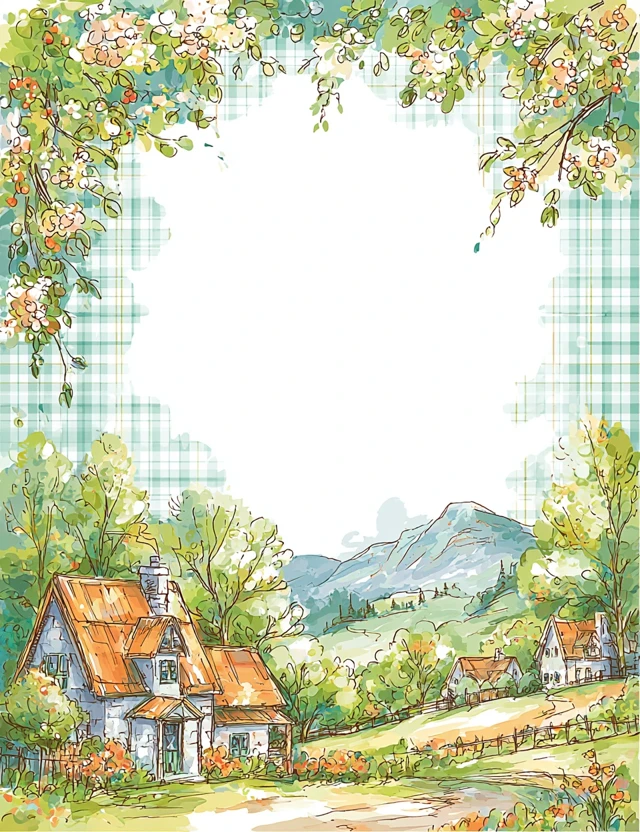 Charming Stationery Design Rural Scene Border Copy Space