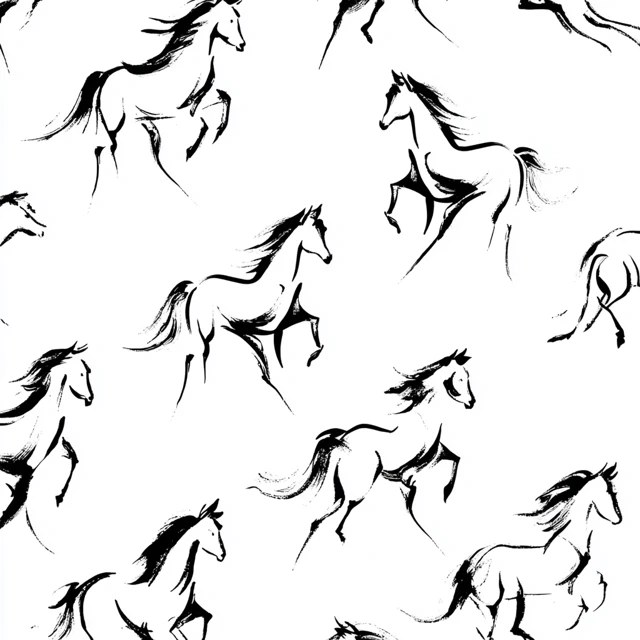 Elegant Horse Pattern Black and White Lines