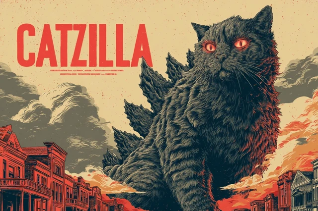 Catzilla Terrorizes George Town Vintage Poster Illustration