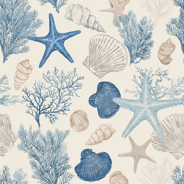Coastal Pattern Coral Starfish Shells Vector