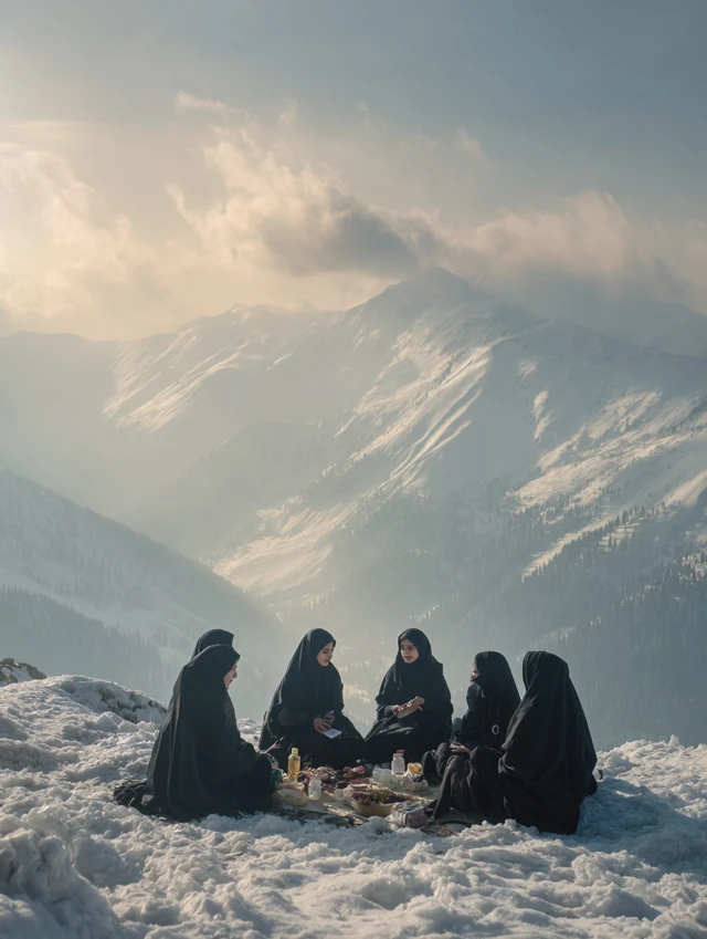Muslim Women Picnic on Mountain Top
