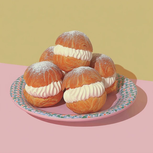 Delicious Cream Puffs on a Pink Background