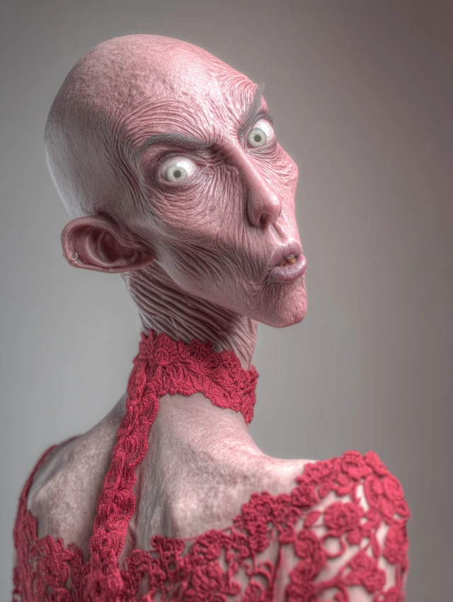 Hairless Woman with Tan Lines 3D Portrait