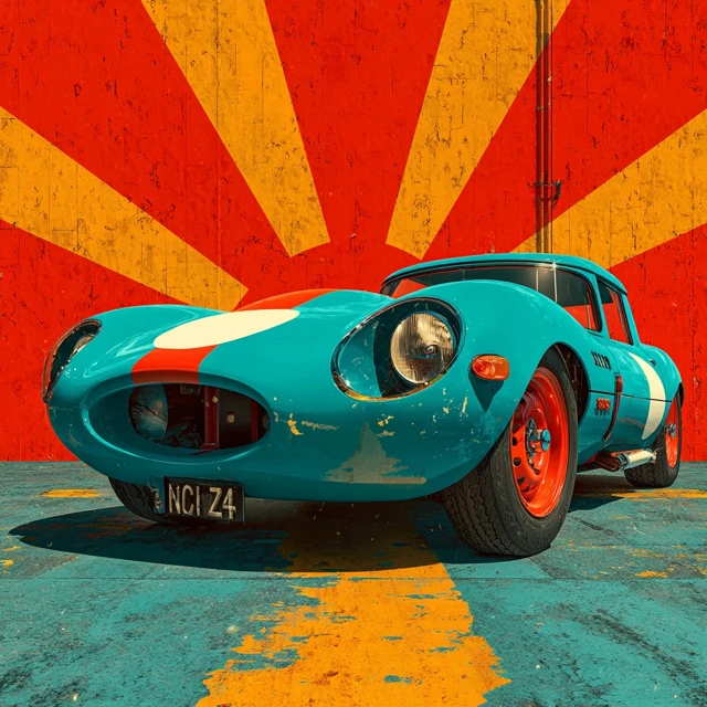 Jaguar DType Retro Illustration Orange Background