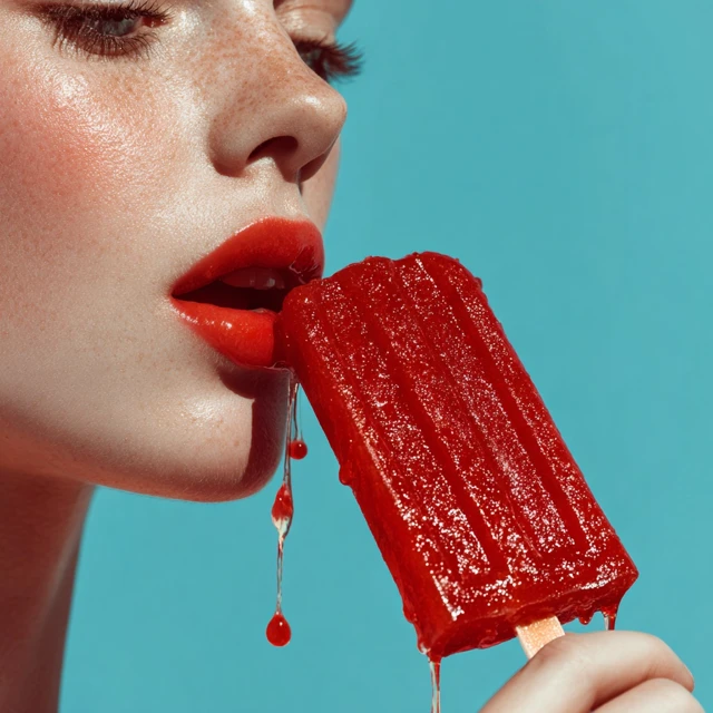Girl Licking Popsicle Hyperrealistic Shot