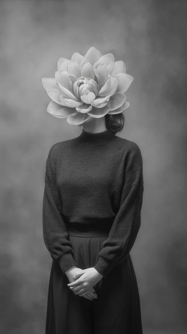 Surreal Flower Portrait Black and White Photography
