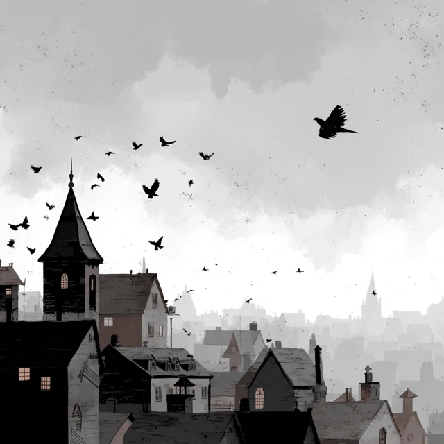 Gothic Vampire City: Black and White Illustration