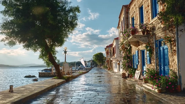 Aegean Seaside Town Charming Street View