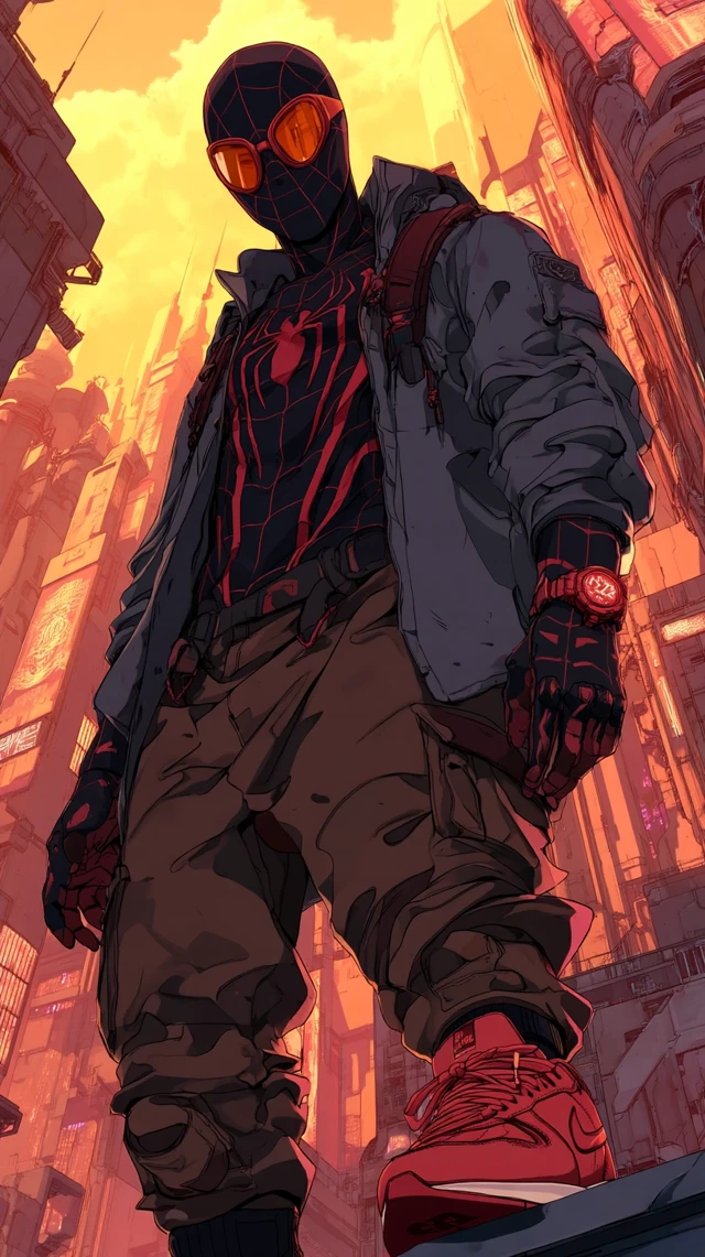 Cyberpunk Spider-Man on Rooftop