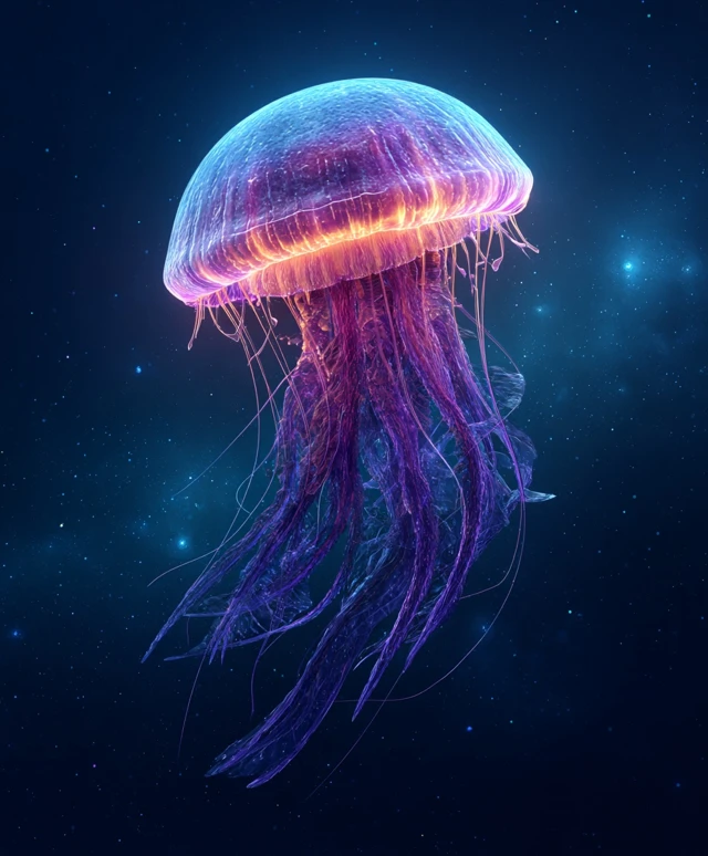 Jellyfish in Space Glowing Illustration