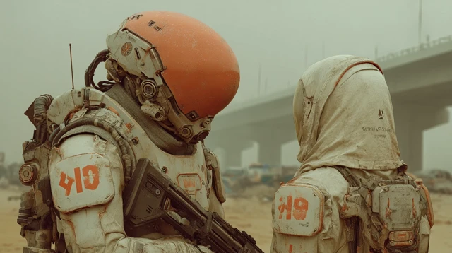 Exoskeleton Warriors in PostApocalyptic Wasteland Art