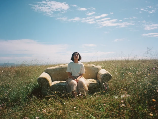 Japanese Woman on Sofa in Field