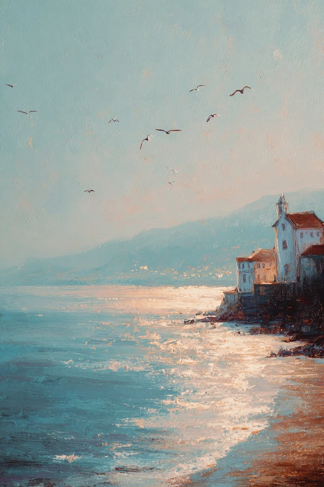 Monet Style Coastal Painting Tranquil Scene