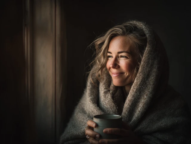 Cozy Woman with Tea by Window Photography