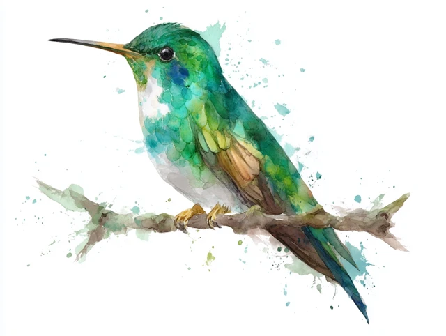 Watercolor Hummingbird in Jewel Tone Green