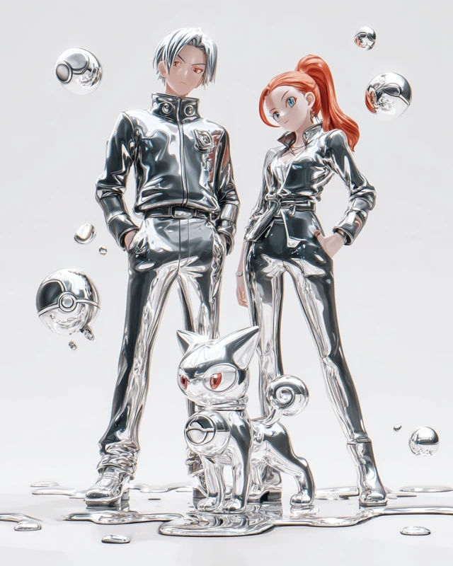 Team Rocket Chrome Anime Art Jessie James Meowth