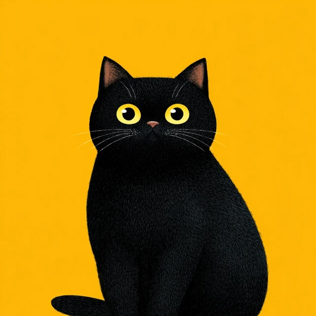 Cartoon Black Cat Illustration Yellow Background