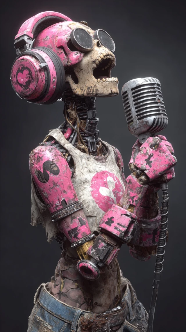 Cyborg Singer Blasting Vocals 3D Art