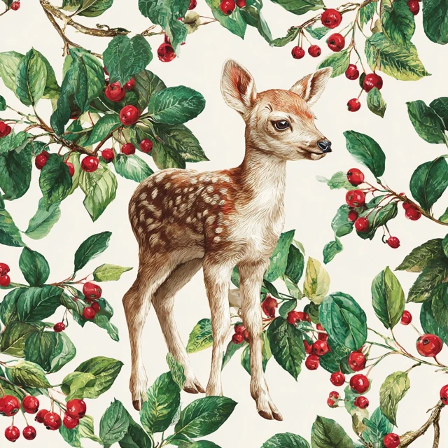 Watercolor Deer Pattern Christmas Illustration