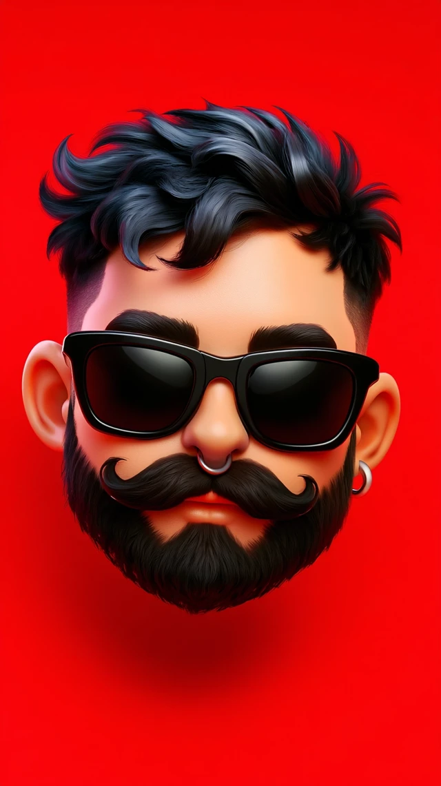 3D Cartoon Man Head with Beard and Sunglasses
