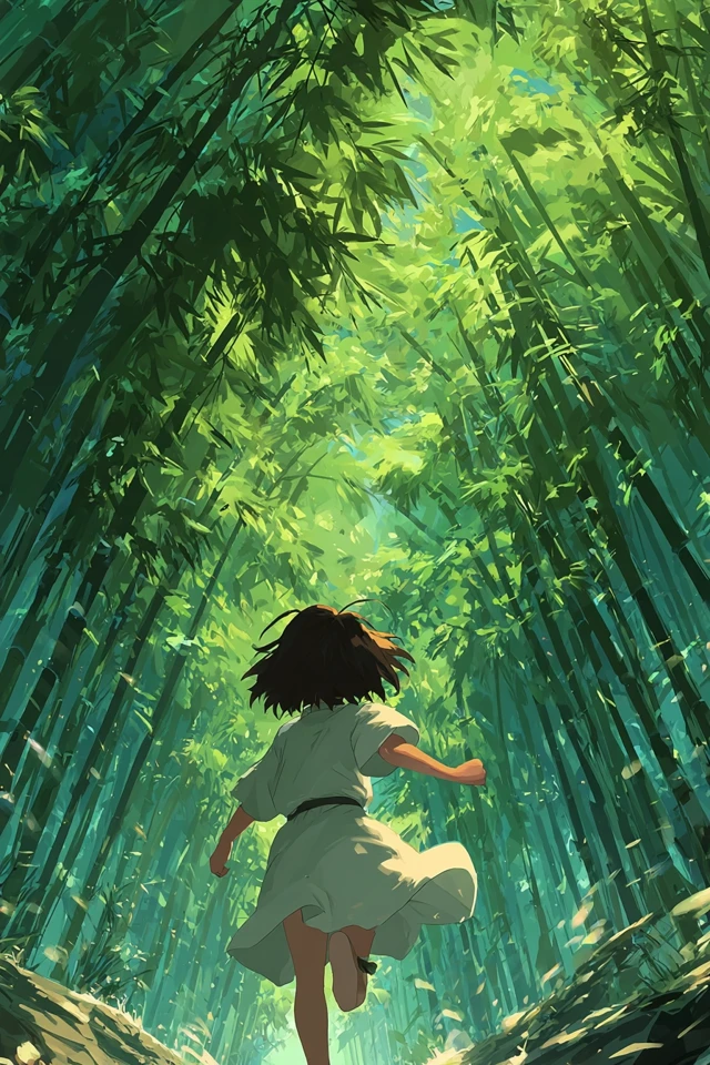 Girl in Bamboo Forest Ghibli Anime Style