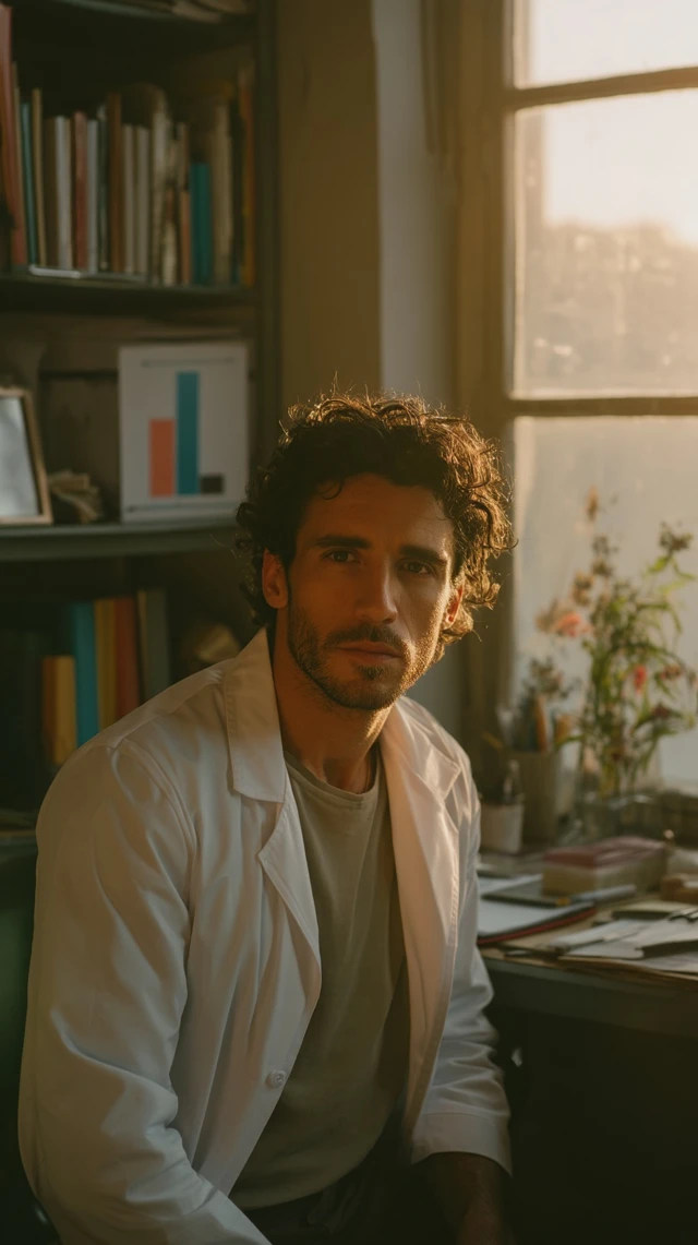 Brazilian Doctor in Office Meditative Portrait