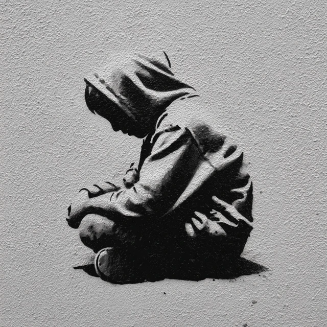Banksy Inspired Stencil Art Child Sad Graffiti