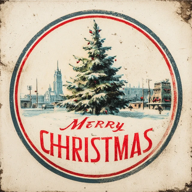 Vintage Merry Christmas Sign Classic Holiday Illustration