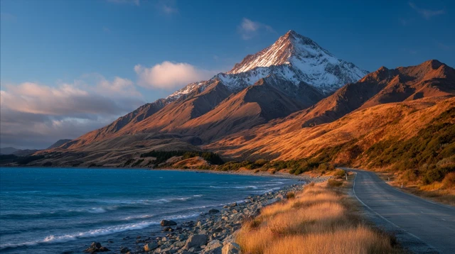 New Zealand Mountain Landscape Golden Hour Road