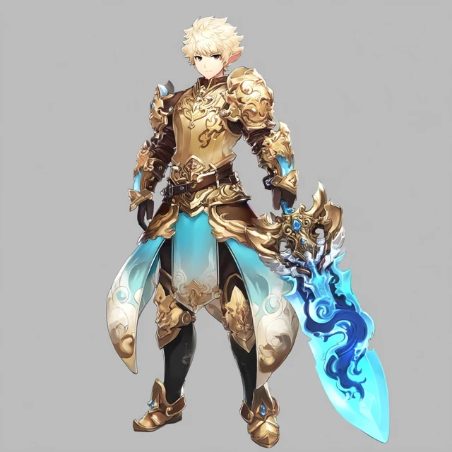 Anime Warrior Blond Hair with Huge Sword Retro Style